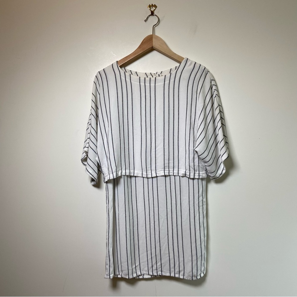 No. 6 White Midi Dress with Black Pinstripes
